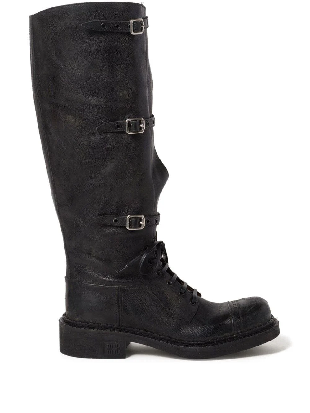 multi-buckle leather boots