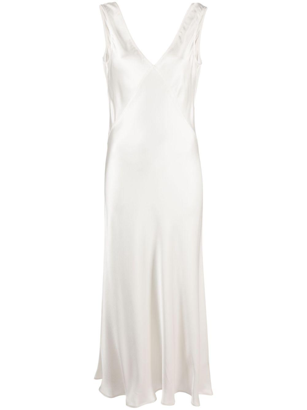 white Bordeaux V-neck silk dress