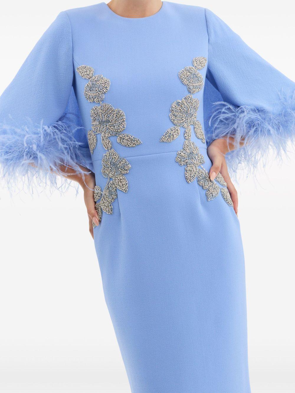 Juliana feather-cuff embroidered gown