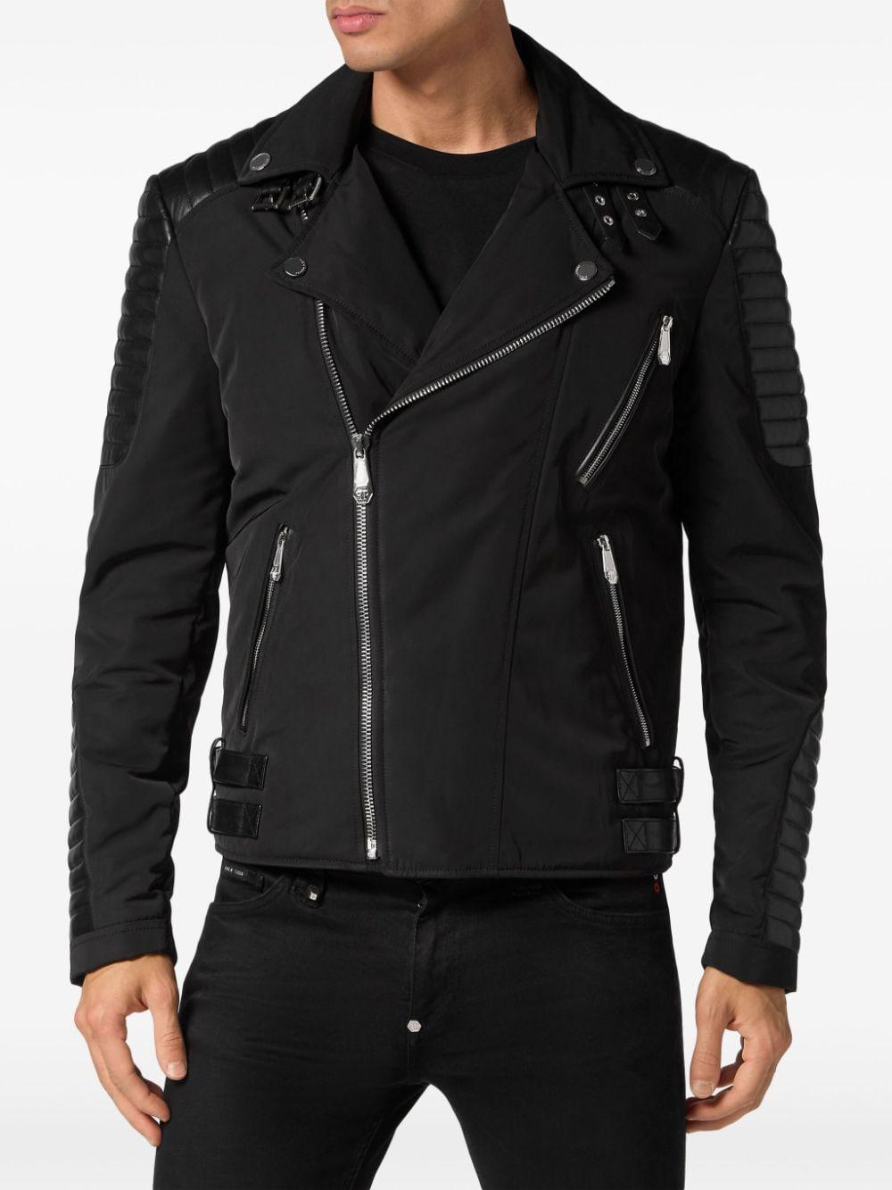 padded-detail leather biker jacket