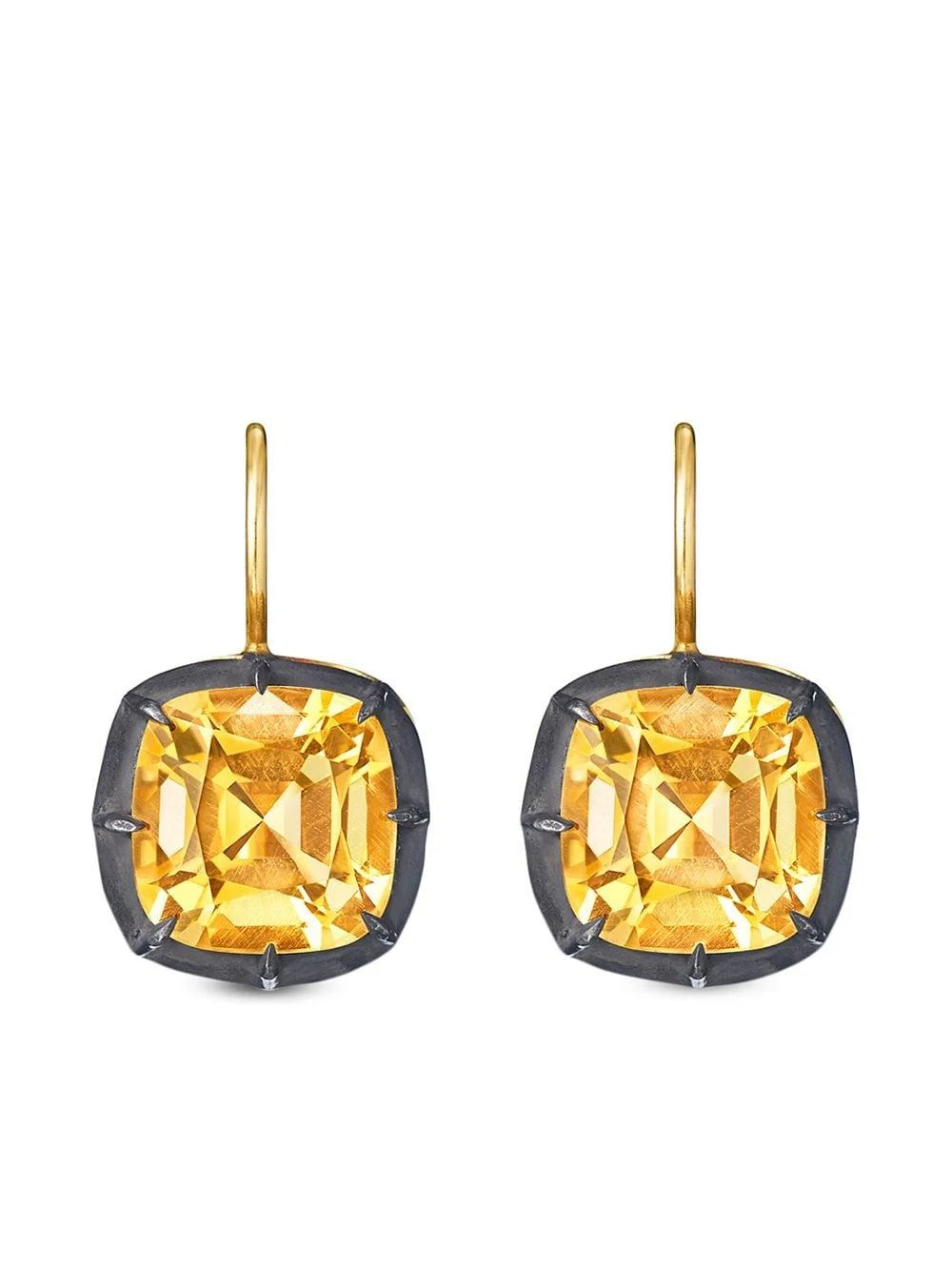 18kt yellow gold cushion citrine collet drop earrings