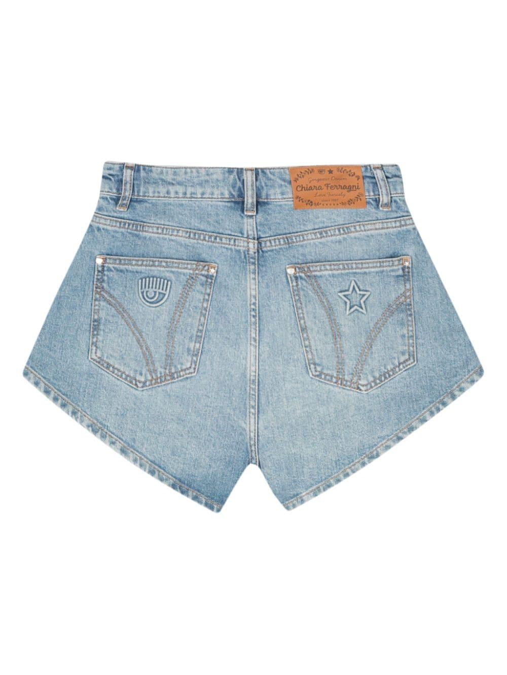 Eyelike-motif denim shorts