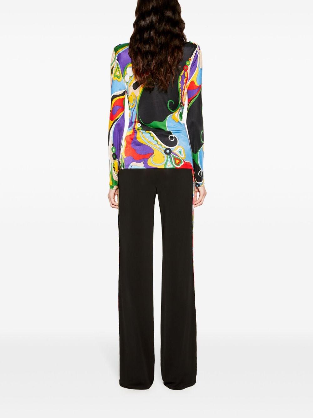 abstract-print trim trousers