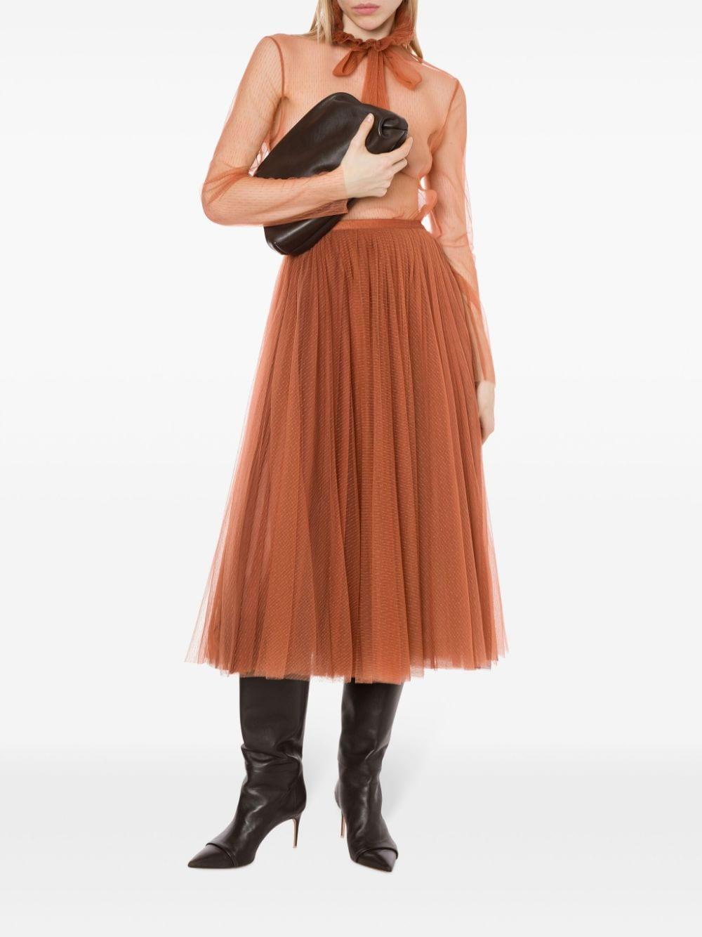 tulle-overlay midi skirt