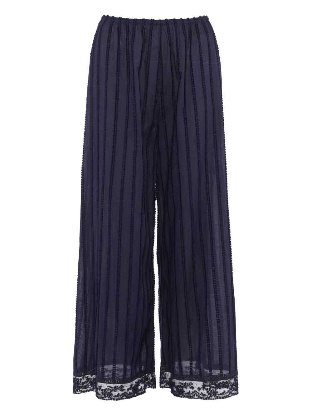 lace-trim wide-leg trousers