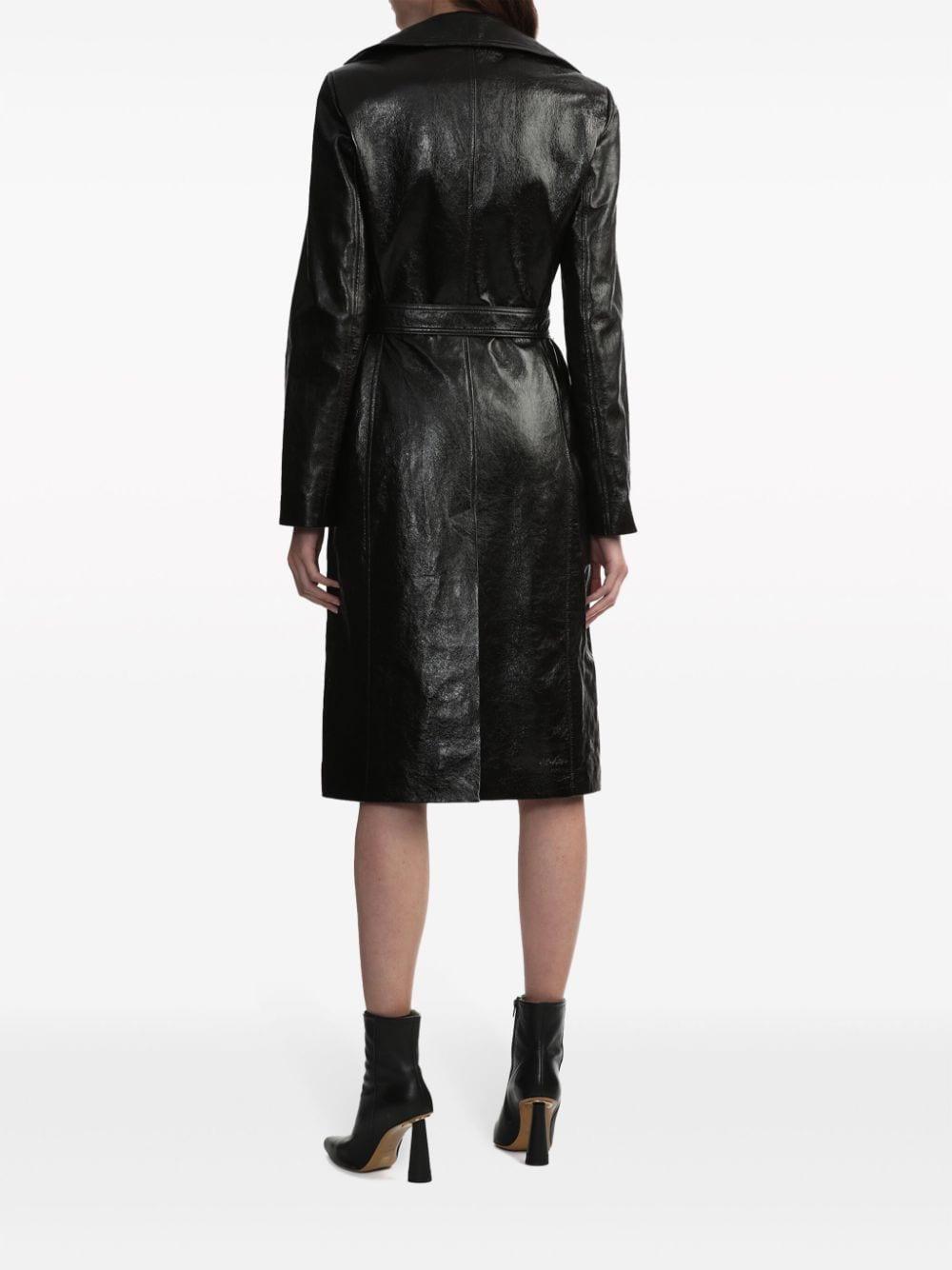 notched-lapels leather coat 