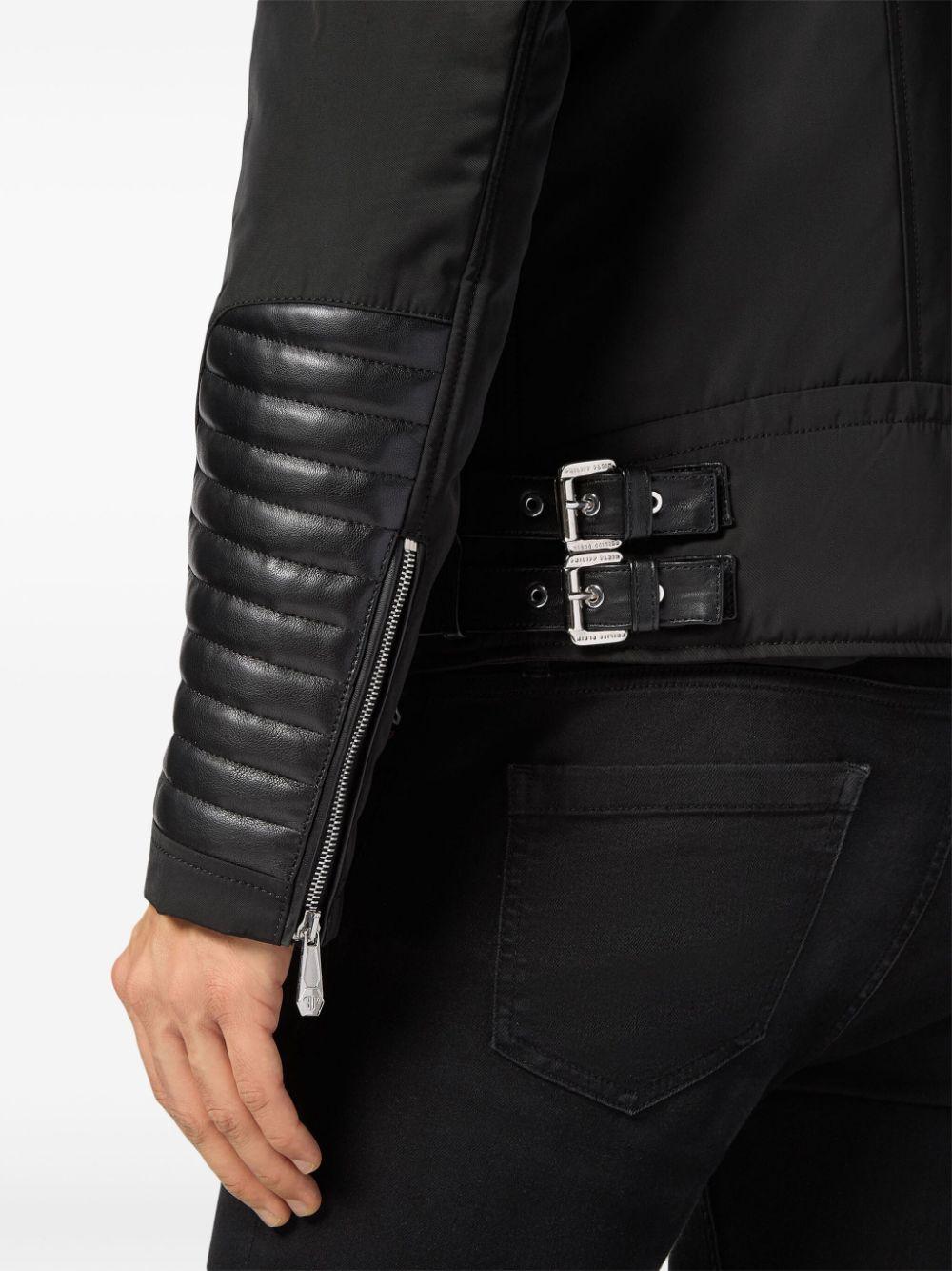 padded-detail leather biker jacket