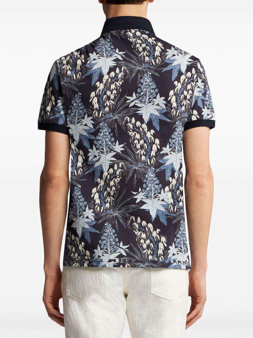 leaf-print cotton polo shirt