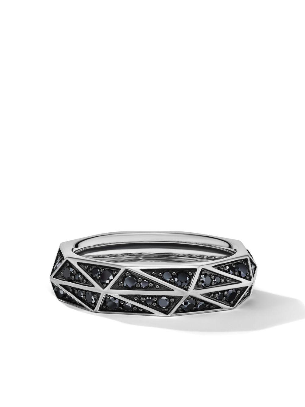 Torqued sterling-silver black diamond ring