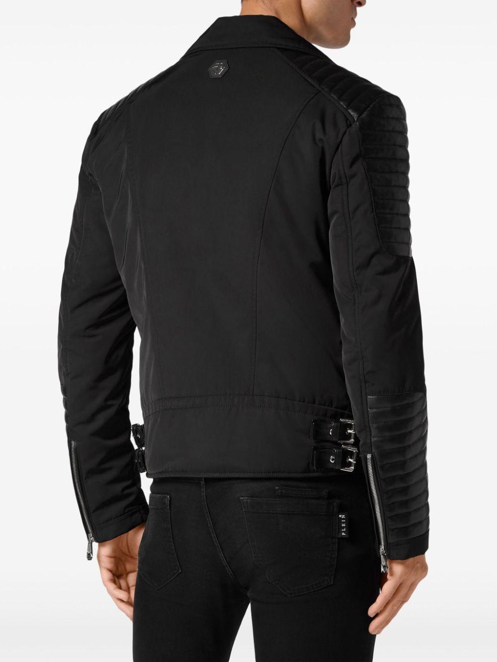 padded-detail leather biker jacket