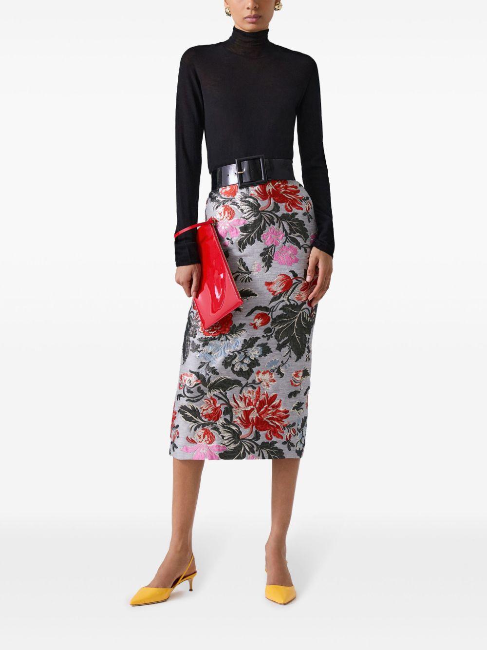 floral-jacquard midi skirt