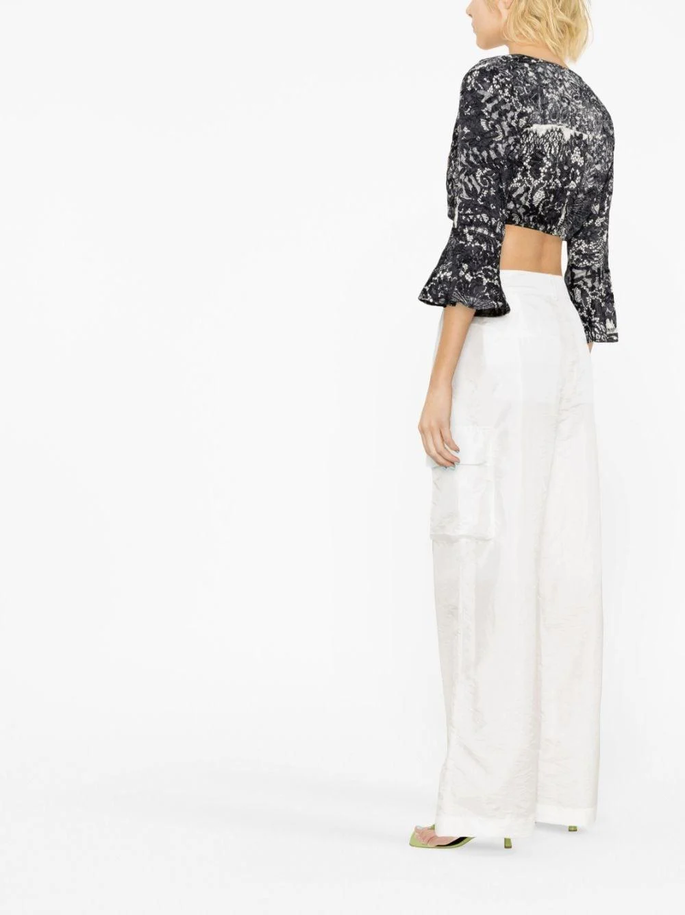 lace-print cropped blouse