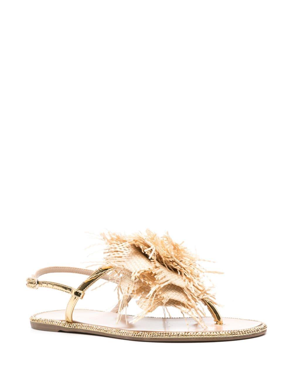 Rose raffia-weave flat sandals