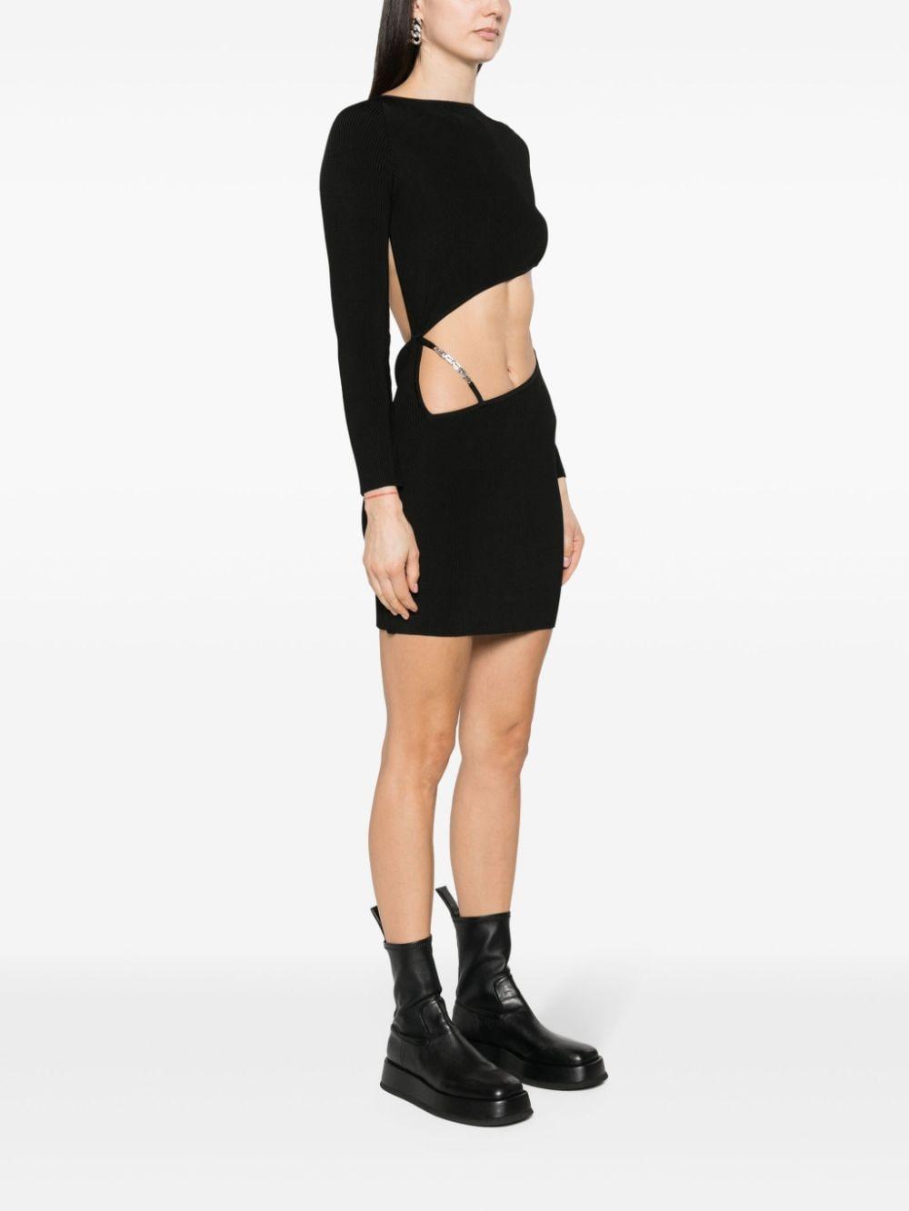 asymmetric fine-ribbed minidress