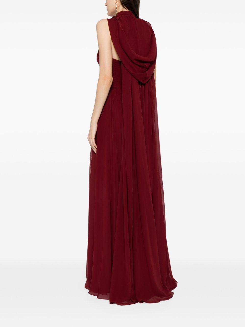 hooded sleeveless silk gown