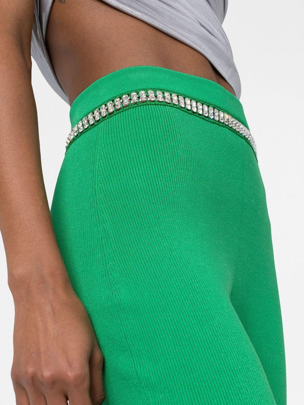 rhinestone-embellished ribbed-knit flared trousers