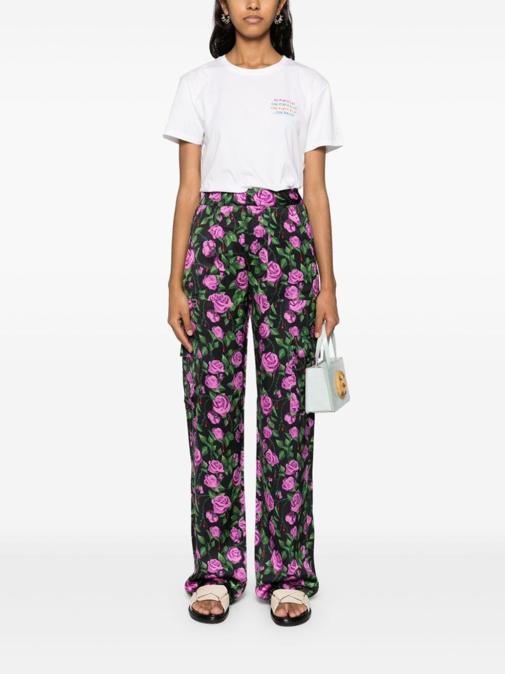 floral-print satin trousers