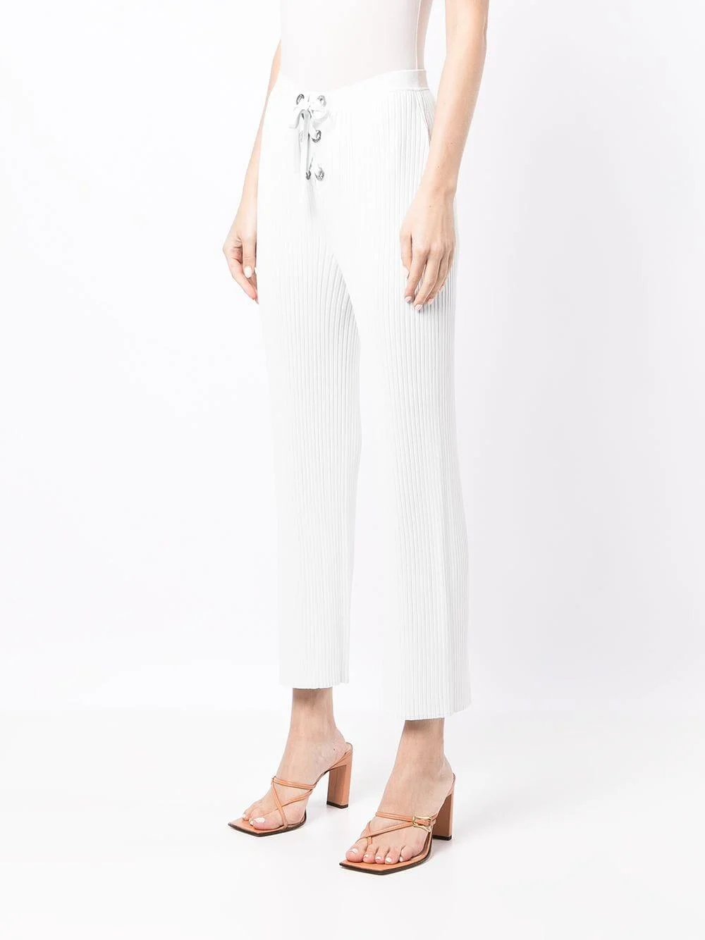 ribbed-knit eyelet lace-up trousers