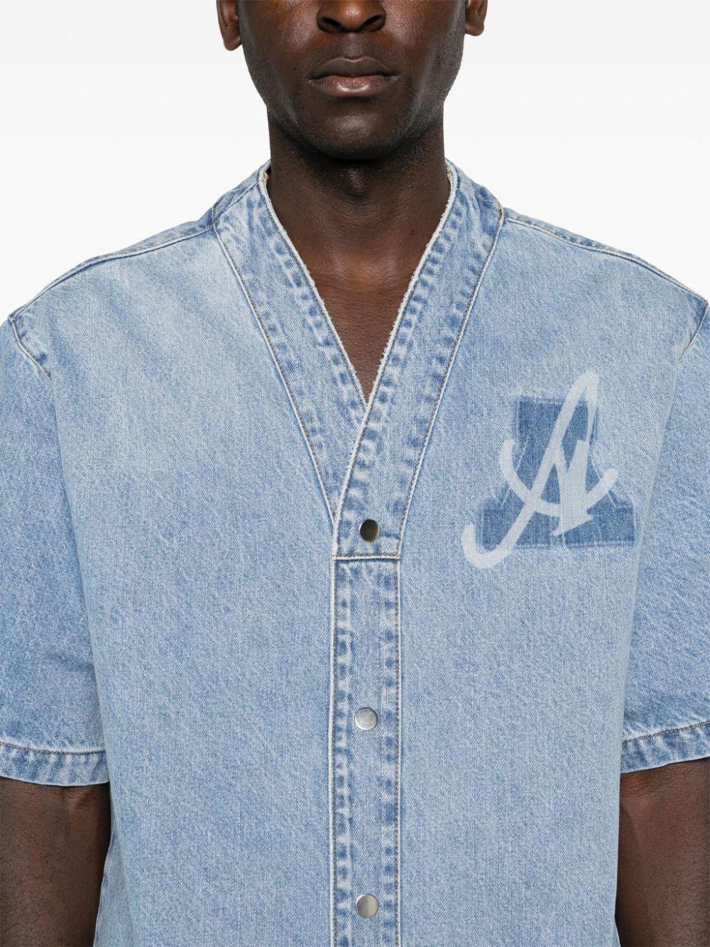 logo-print denim shirt