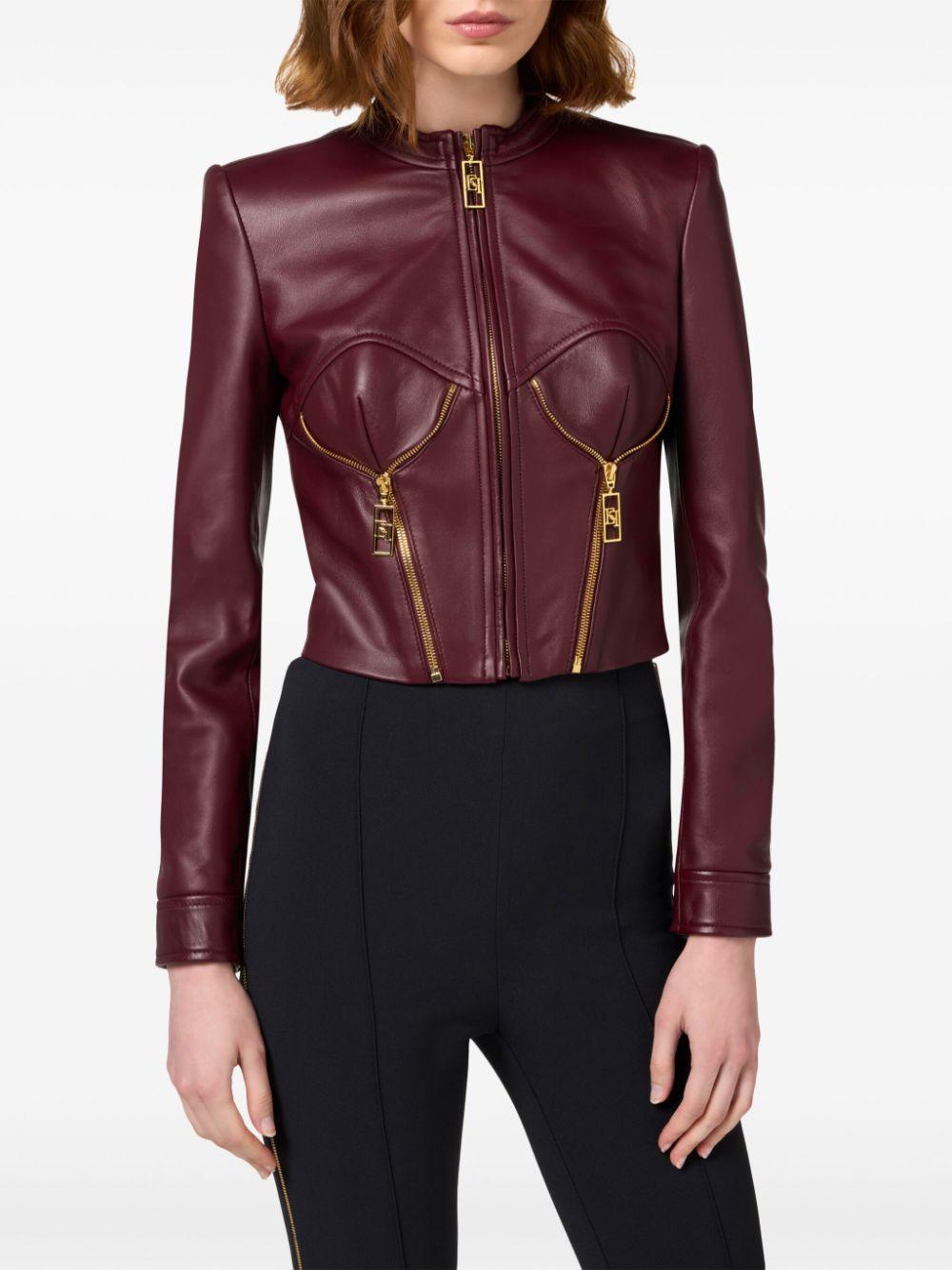 bustier design leather jacket