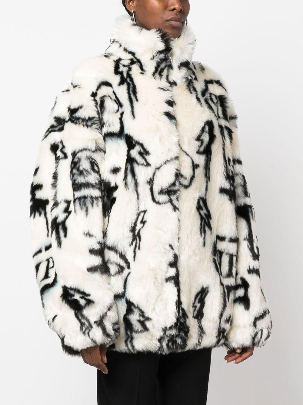 monogram-print faux fur coat 