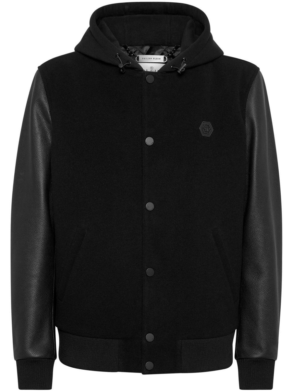 logo-appliqué panelled hooded jacket