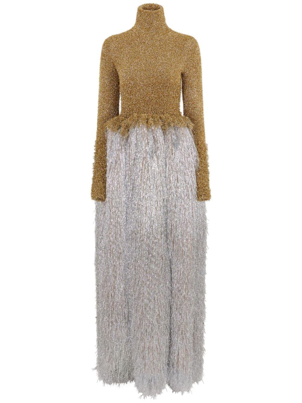 turtleneck metallic textured maxi dress