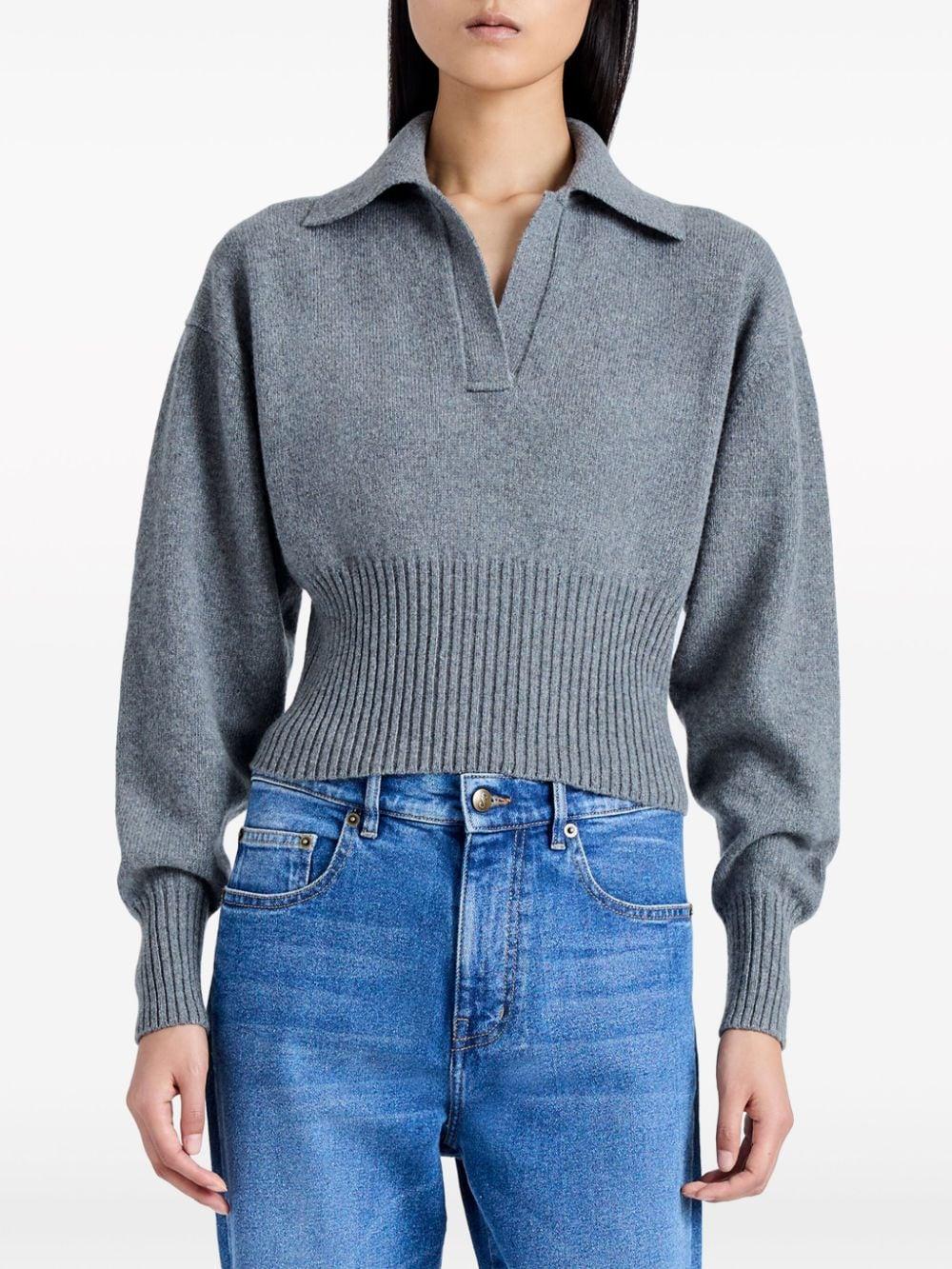 Jeanne split-neck ribbed-knit jumper