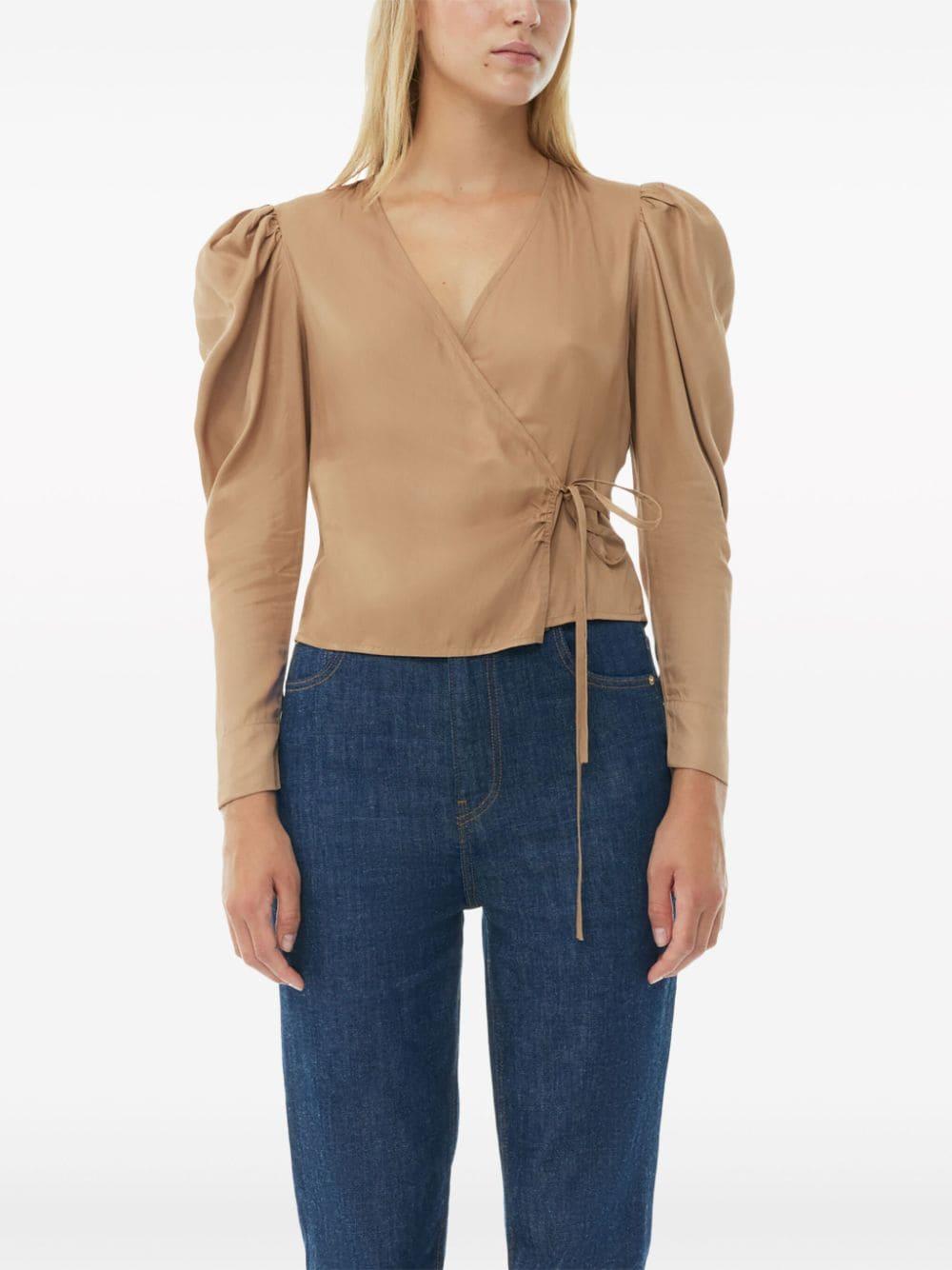 puff-sleeve wrap blouse