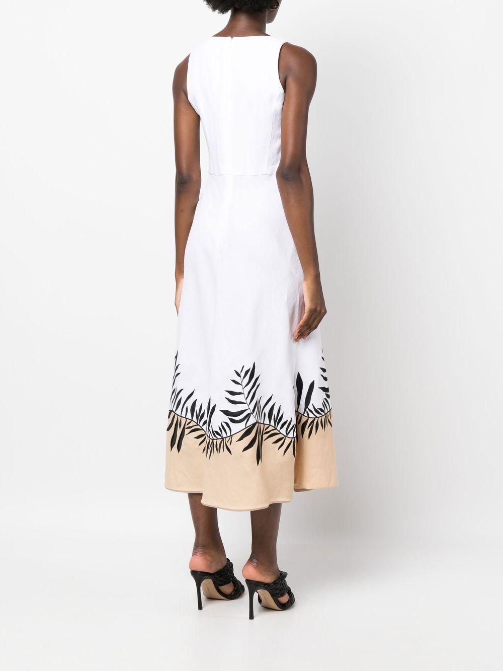 botanical print linen midi dress