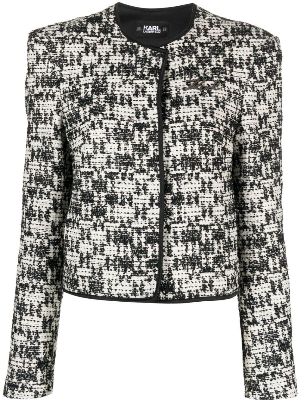 Embroidered-Logo Boucle Jacket