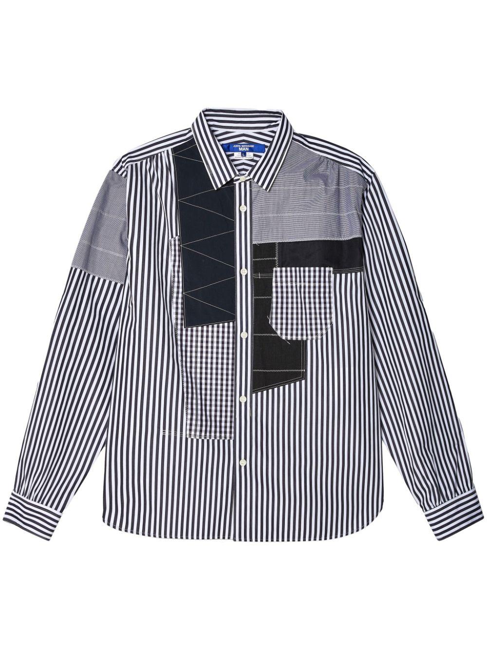 Black Striped Patchwork Cotton Shirt