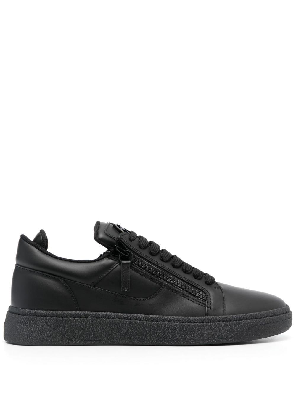 side-zip leather low-top sneakers