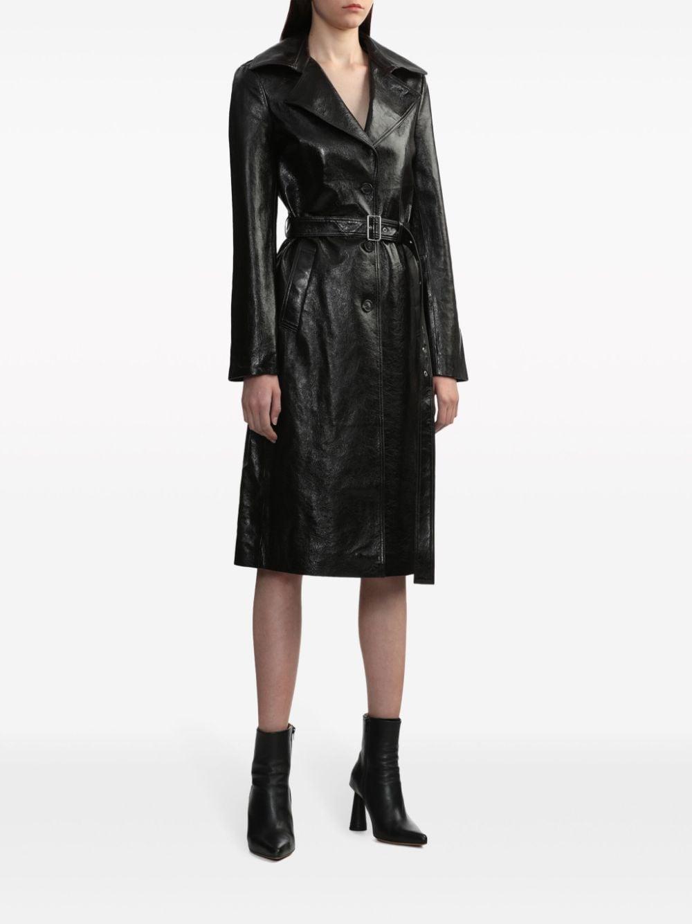 notched-lapels leather coat 