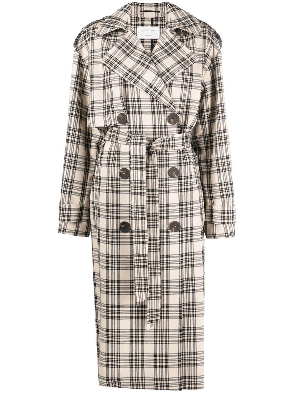 check-pattern belted coat