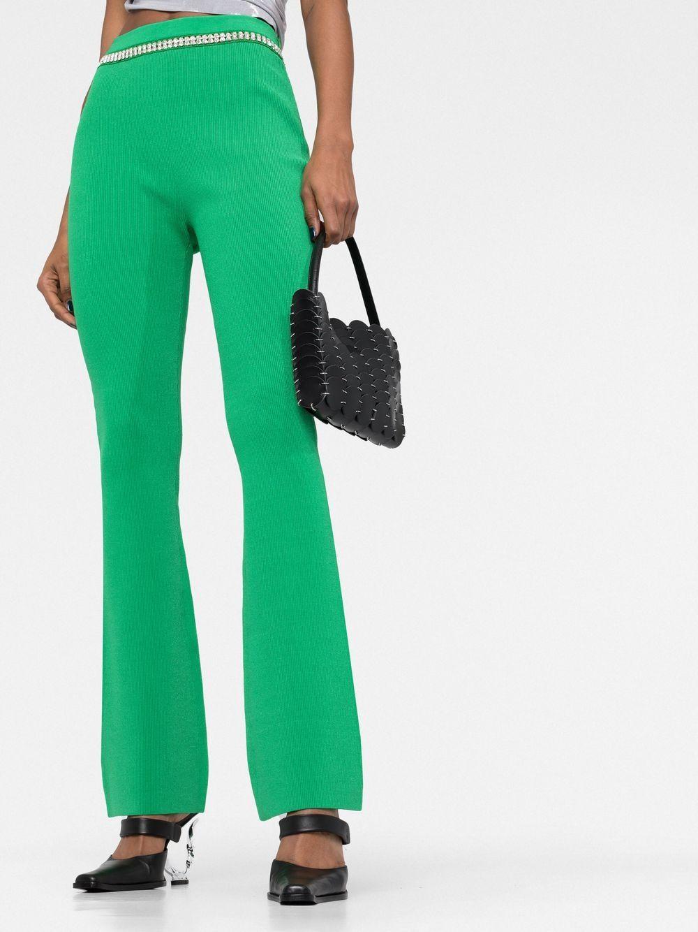 rhinestone-embellished ribbed-knit flared trousers