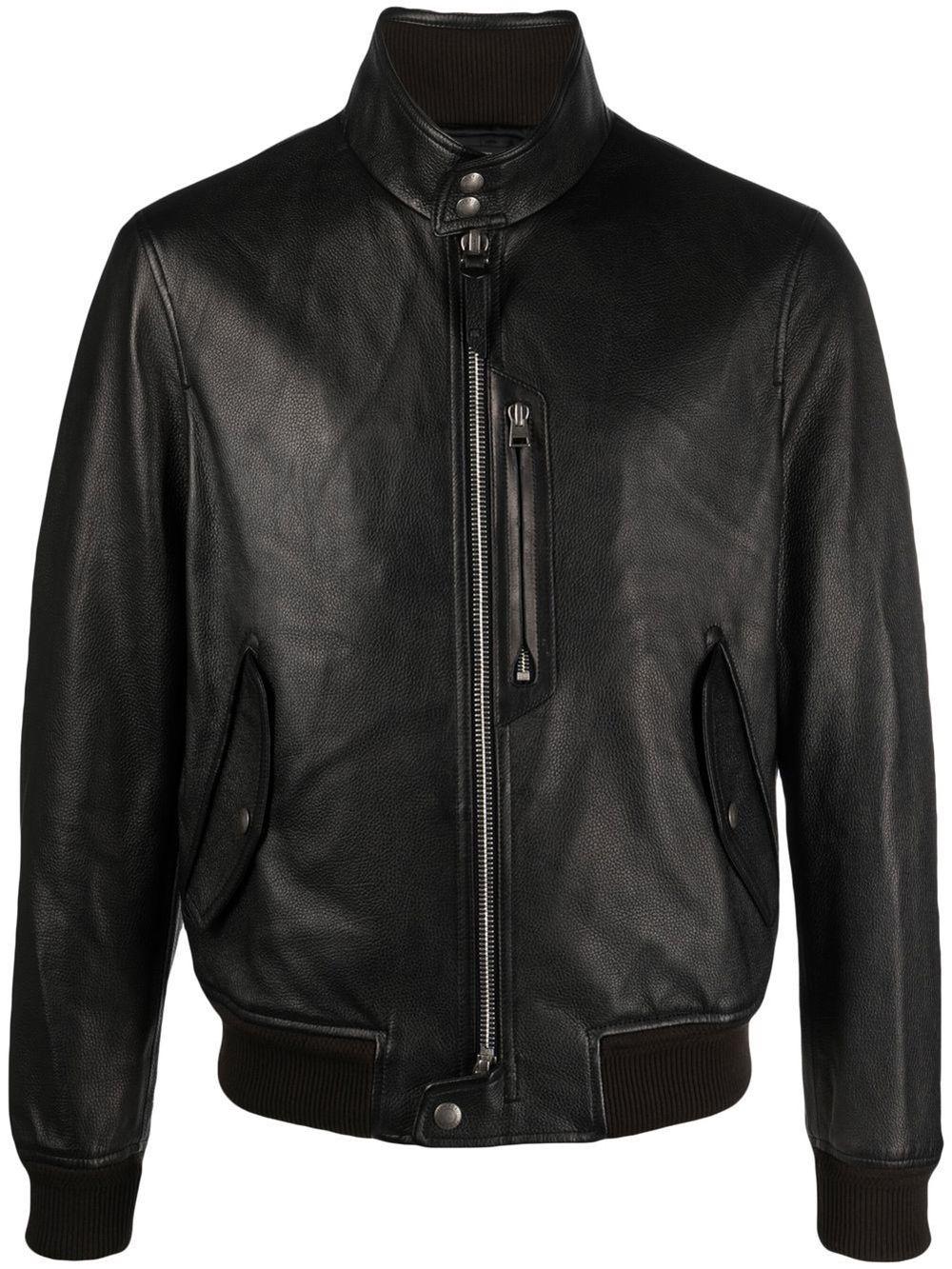 stand-collar leather jacket