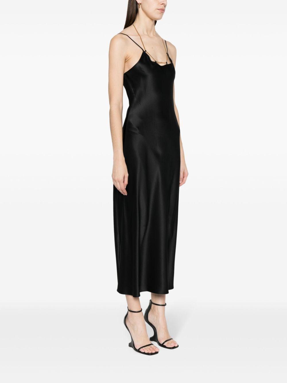 chain-strap silk midi dress