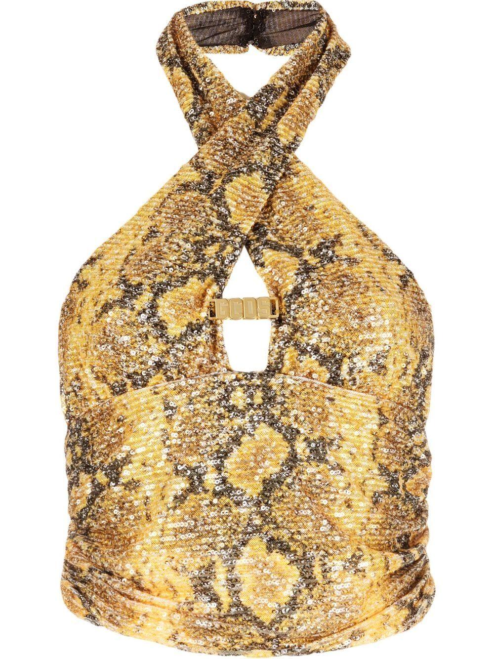 snakeskin-print halterneck top