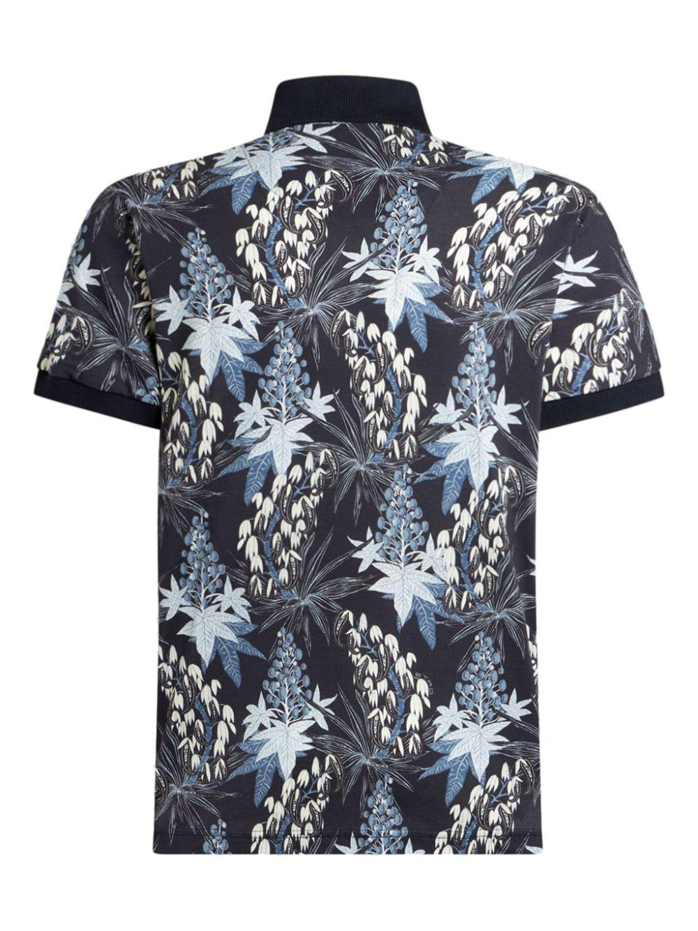 leaf-print cotton polo shirt