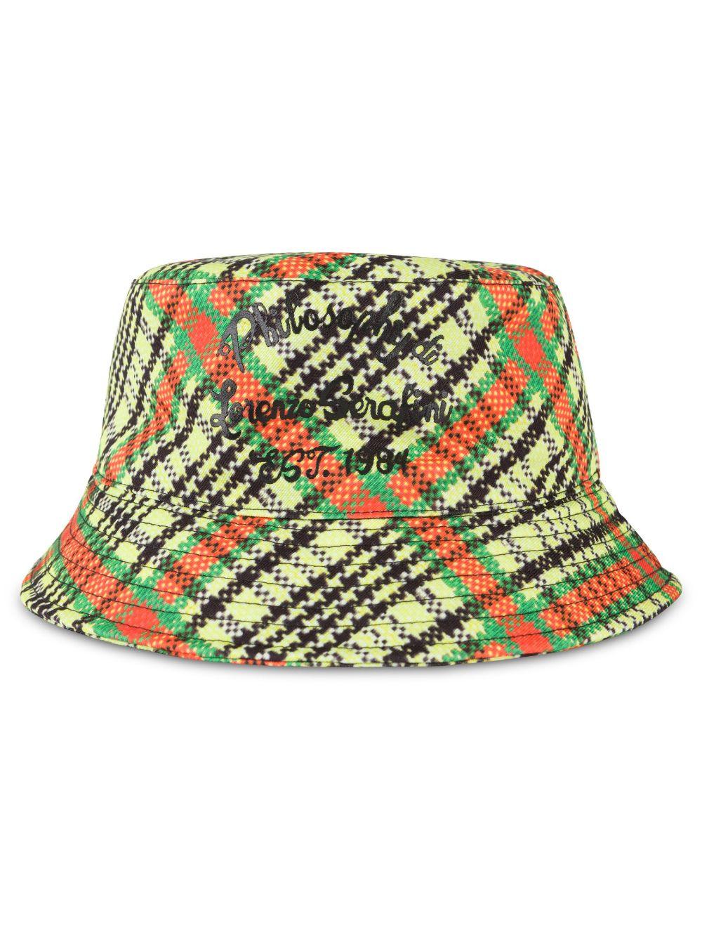 logo-print checked bucket hat