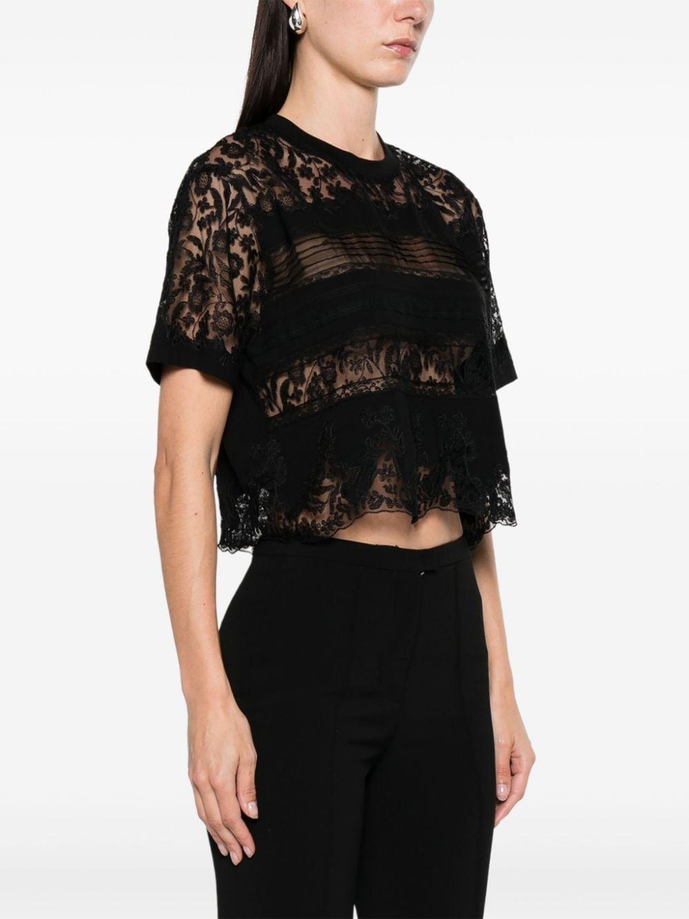 lace-panelling cropped T-shirt