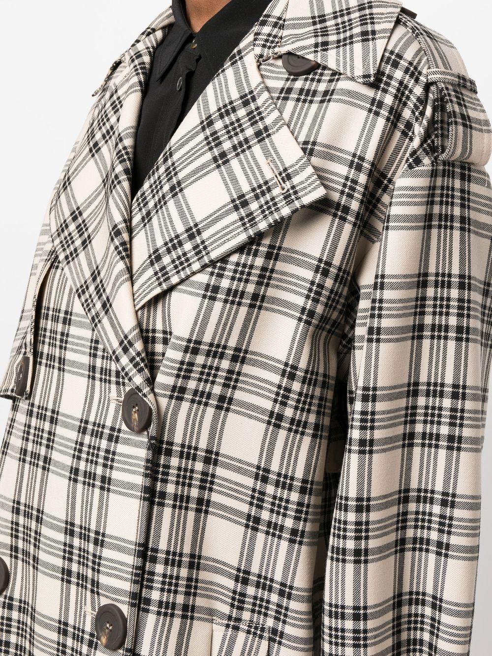 check-pattern belted coat