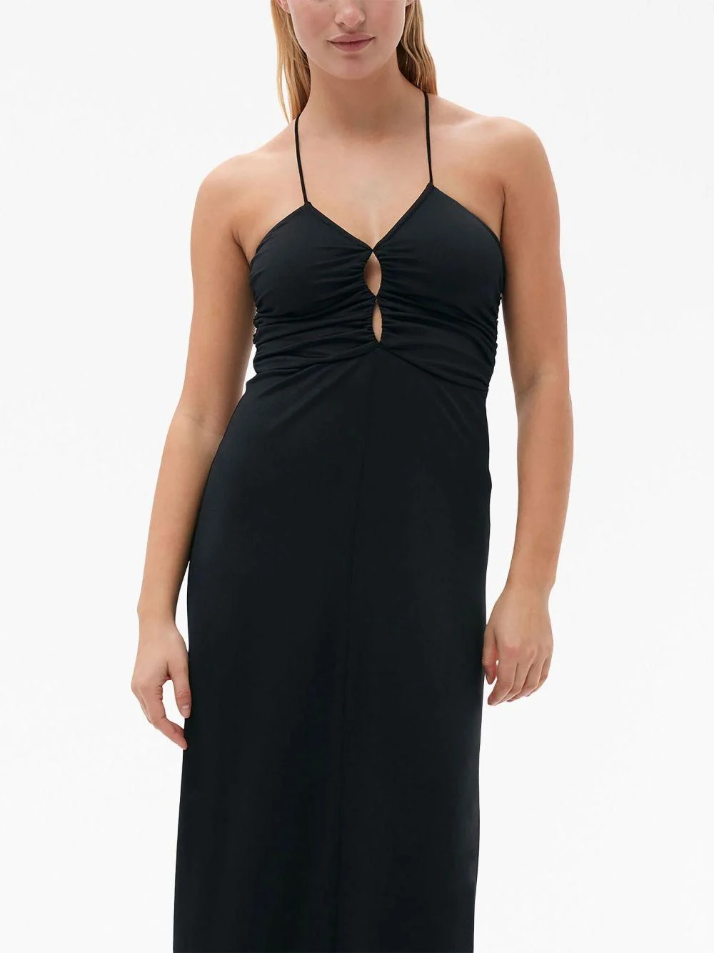 crossover-strap gathered maxi dress