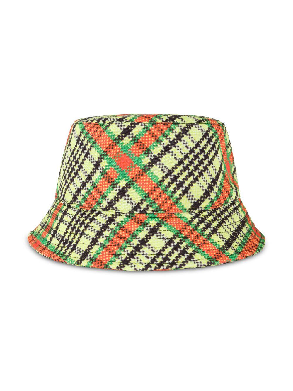 logo-print checked bucket hat