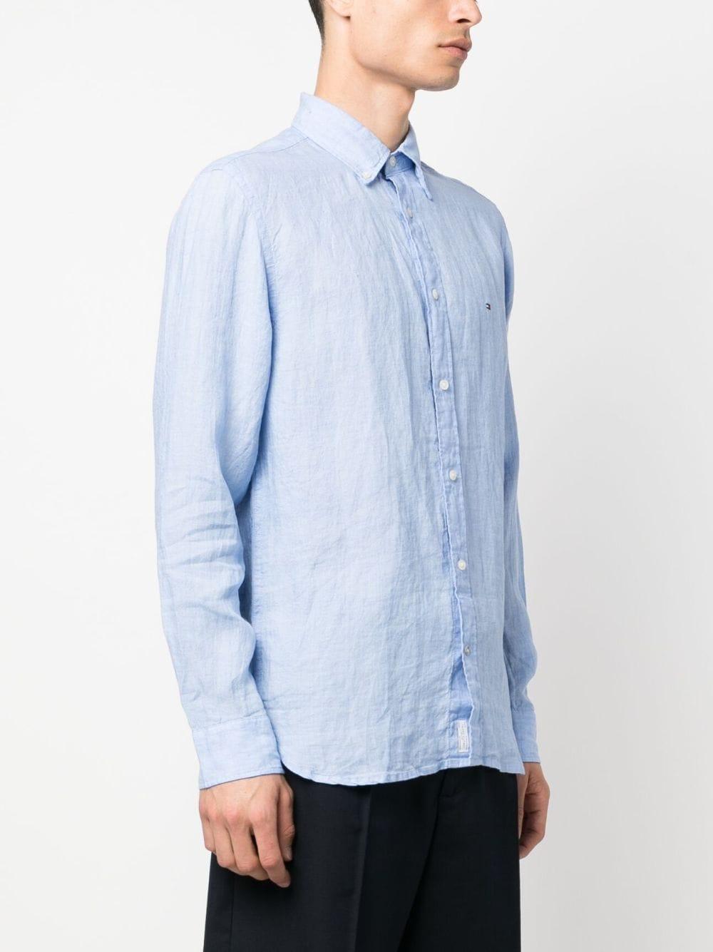 logo-embroidered linen shirt