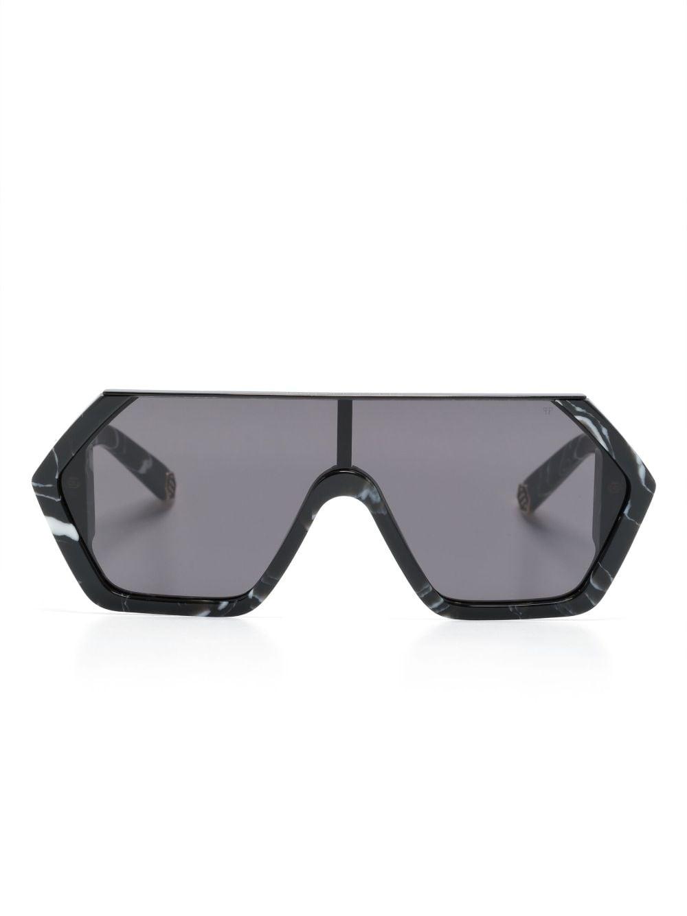 marbled-pattern oversize-frame sunglasses