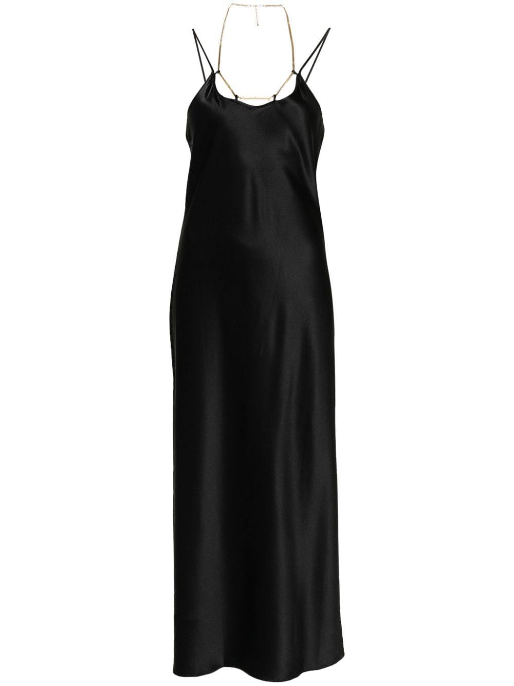 chain-strap silk midi dress