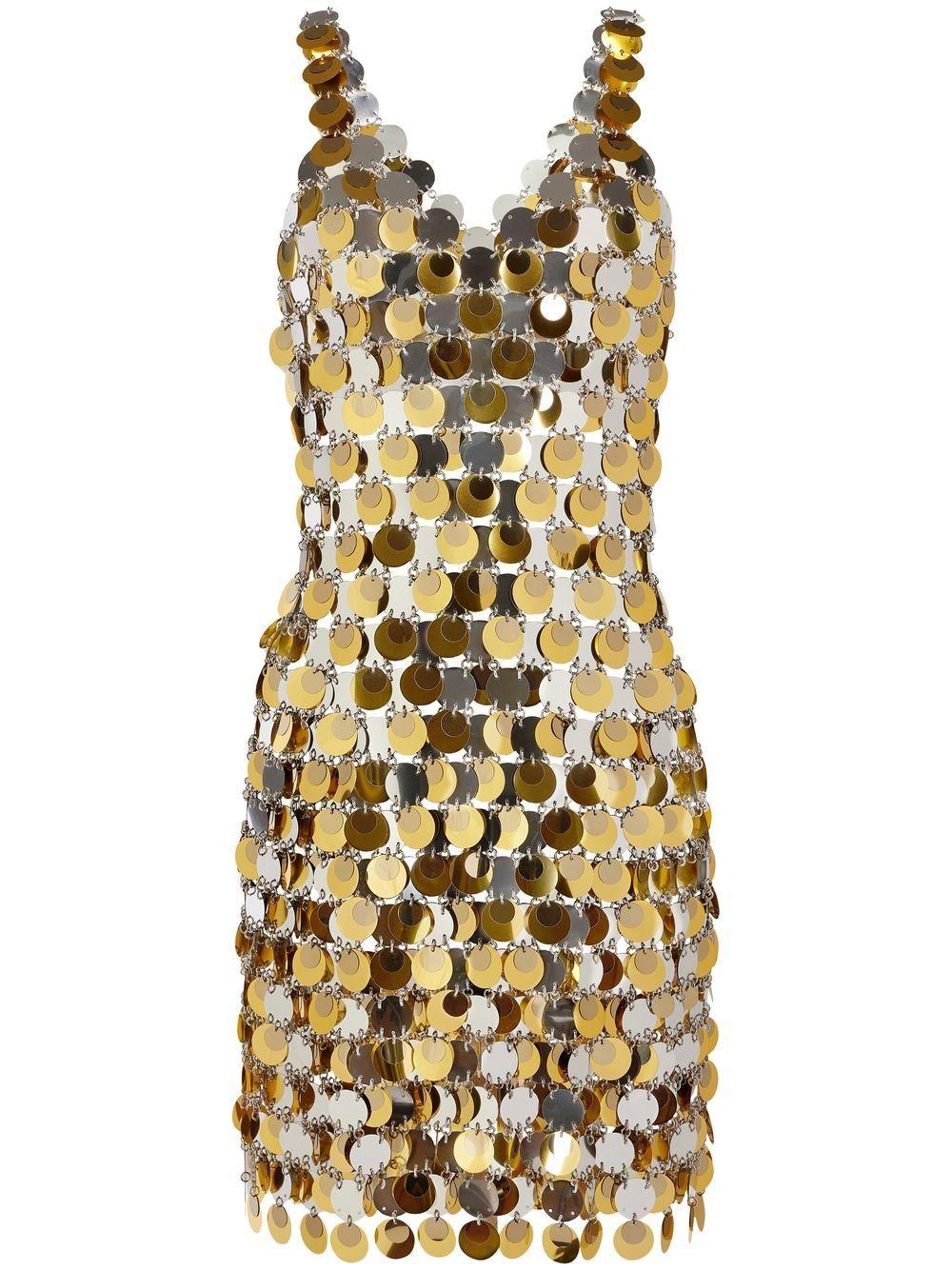 Gold-Tone Paillette-Chainmail Sparkle Mini Dress 