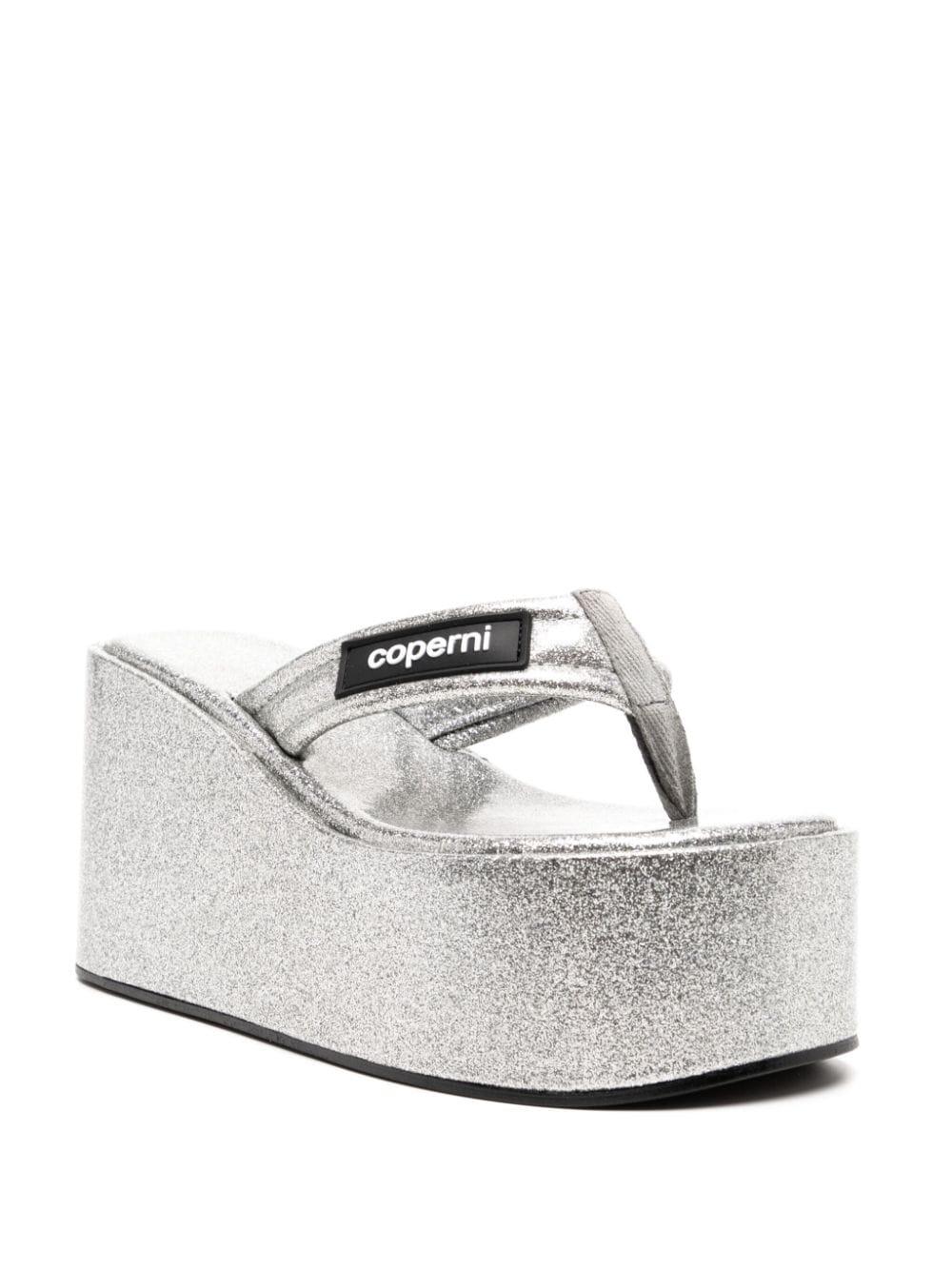 glitter branded wedge mules